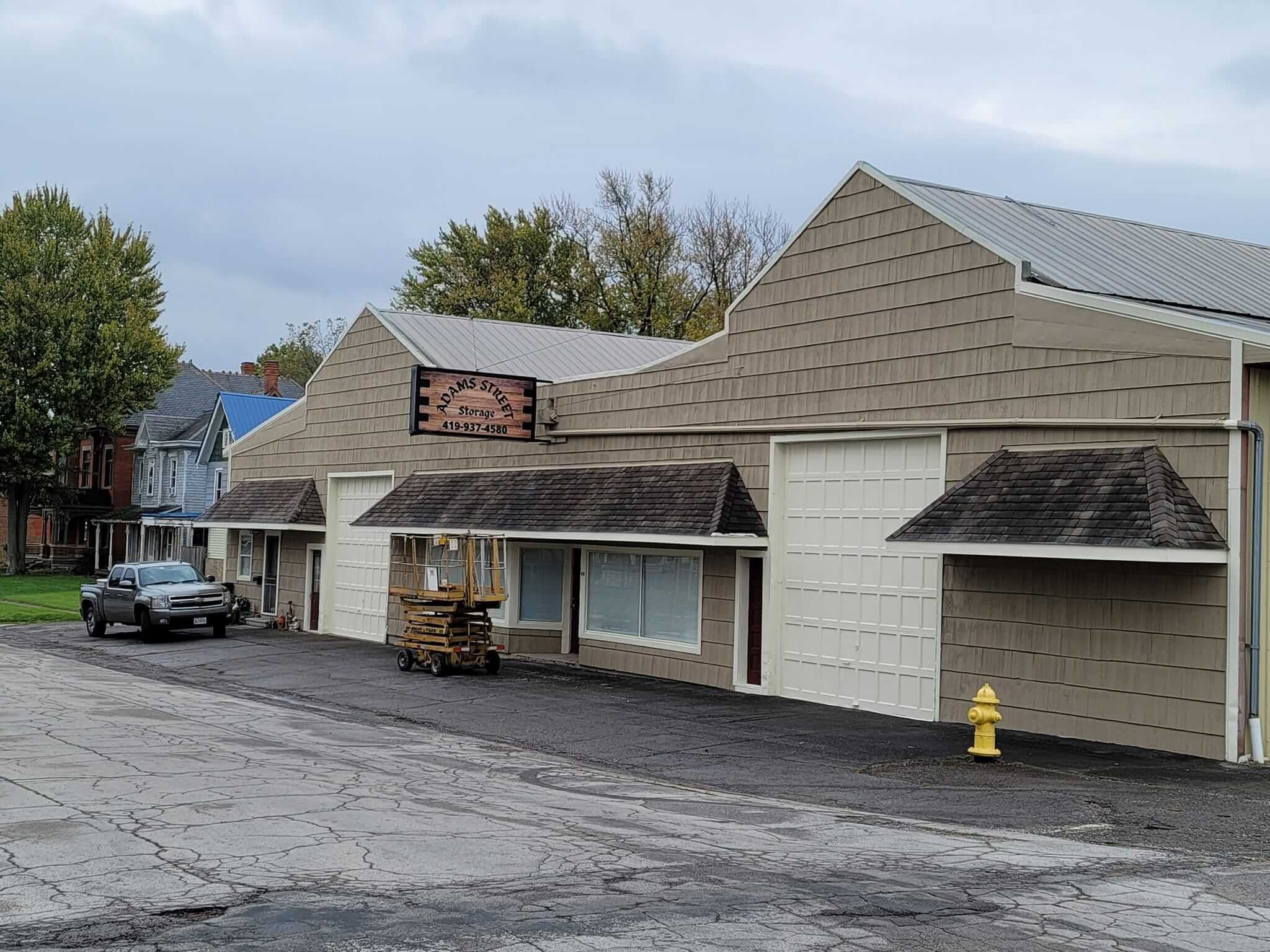 Exterior view of Adams Street Storage facility showing secure storage units